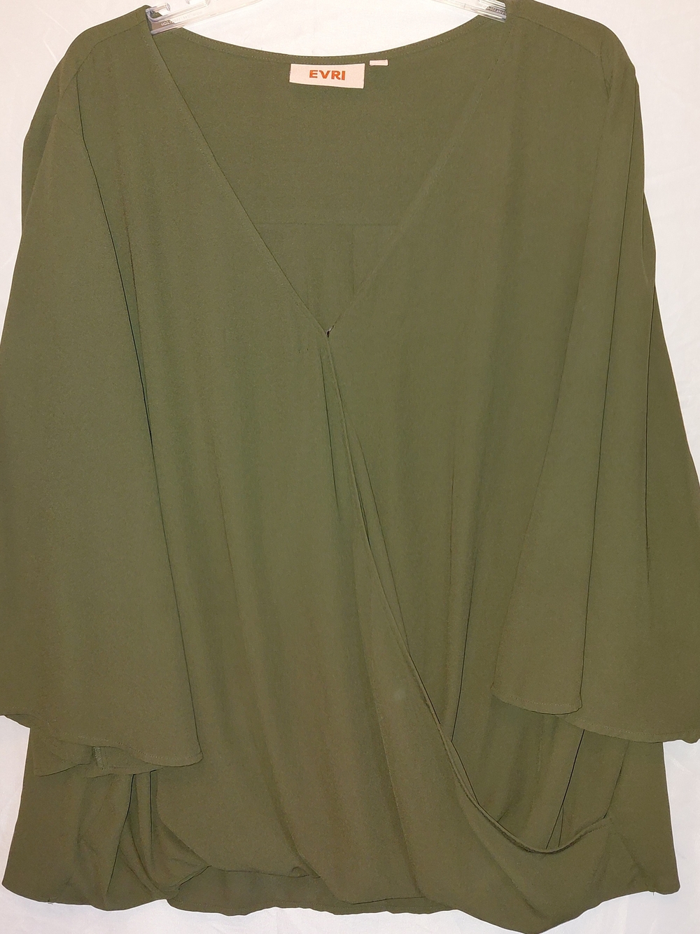 EVRI Olive Green V-Neck Wrap Blouse #2591